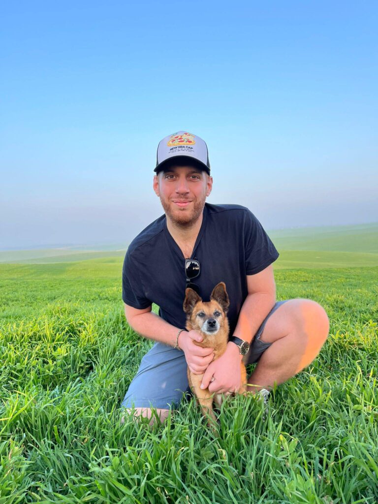 Mor Sofer with his dog Chuchi